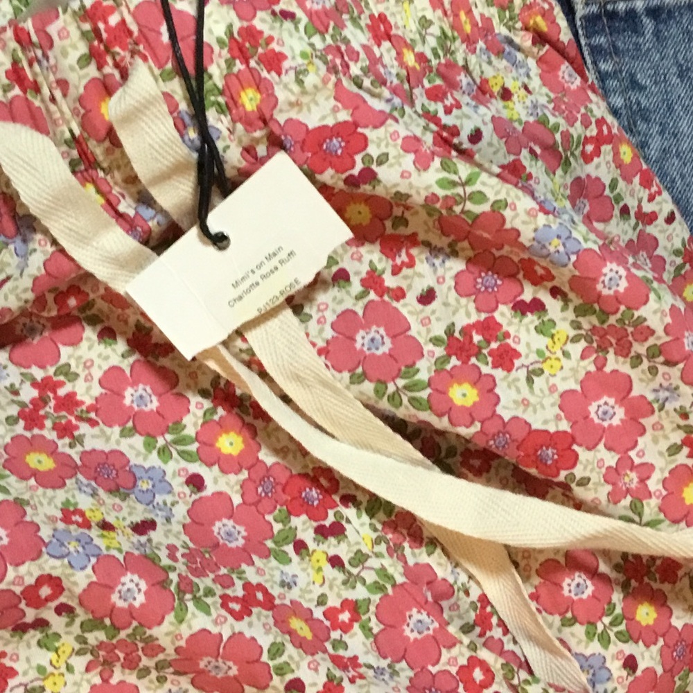Women Jeans — Floral Pink Elastic Waist Jeans with Drawstring